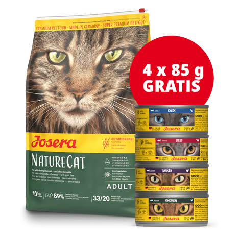 Karma sucha dla kota Josera Nature Cat 10 kg + gratis 4 puszki karmy mokrej 85 g