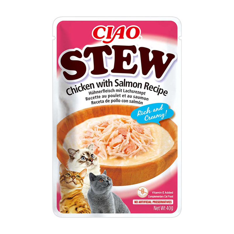 INABA STEW Potrawka z kurczaka i łososia w kremowym sosie dla kota 40 g