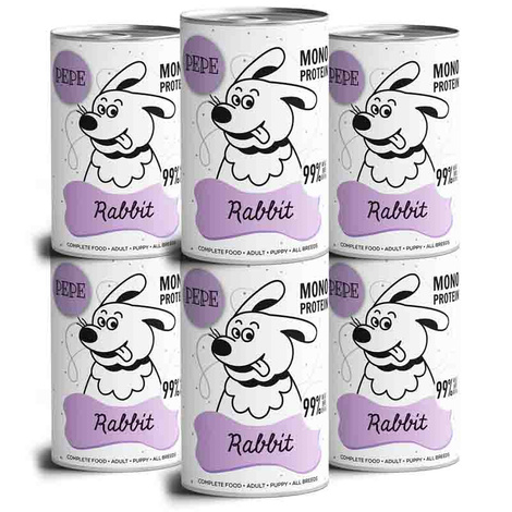 Paka Zwierzaka Karma mokra dla psa PEPE Rabbit (królik) zestaw 6 x 400 g