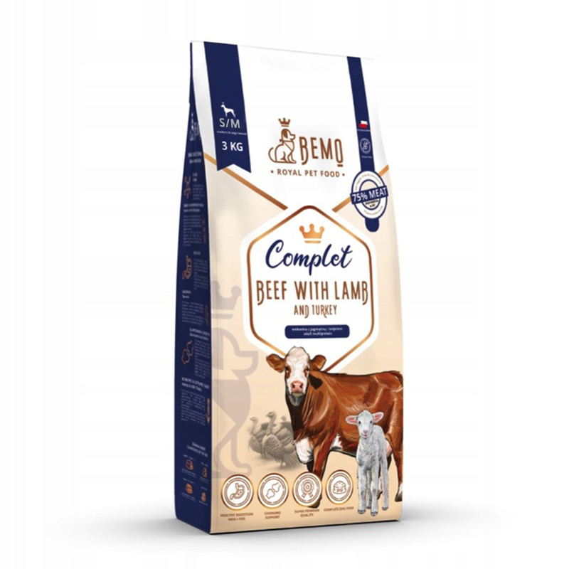 Bemo Complet – multiproteinowa karma sucha dla psa z wołowiną, indykiem i jagnięciną 3 kg