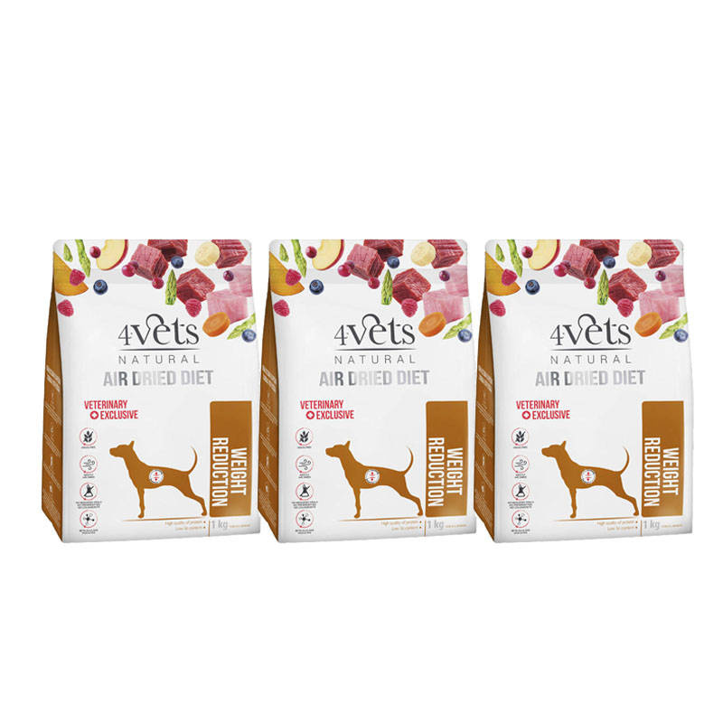 4Vets Natural Weight Reduction karma suszona dla psów z nadwagą i otyłością zestaw 3 x 1 kg