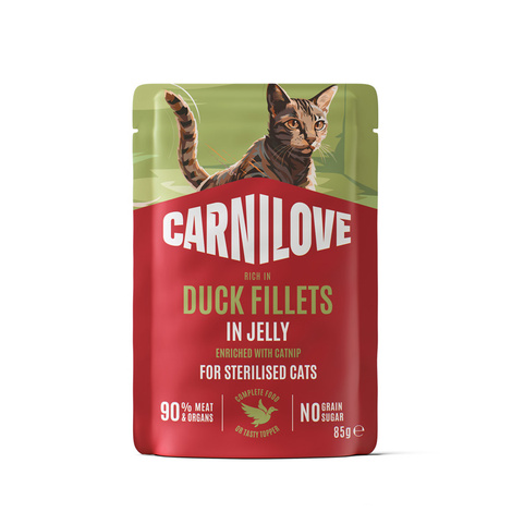 Carnilove Cat Pouch Karma mokra dla kotów sterylizowanych Filet z kaczki w galaretce z kocimiętką 85 g