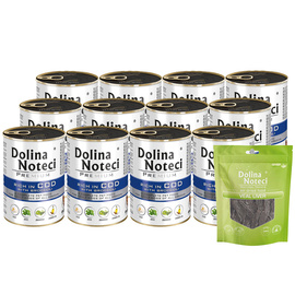 Mokra karma dla psa Dolina Noteci Premium bogata w dorsza z brokułami zestaw 12 x 400 g + gratis Natural Treats Veal Liver wątroba cielęca 150 g