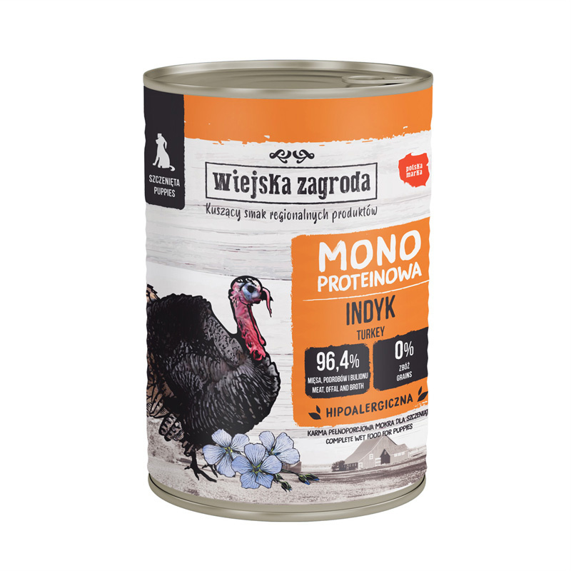 Wiejska Zagroda Monoproteinowa mokra karma dla psa szczeniaka Indyk 400 g