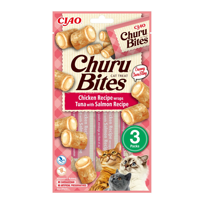 Inaba Cat Churu Bites Chicken Wraps Tuna&Salmon Przysmak dla kota z tuńczykiem i łososiem 3 x 10 g