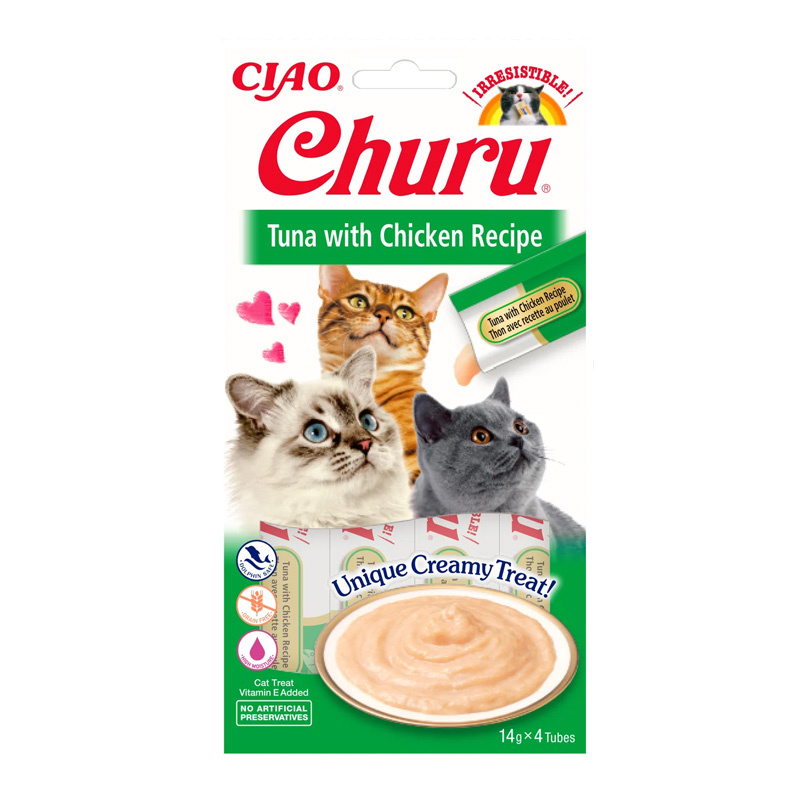 Inaba Cat Churu Przysmak dla kota o smaku tuńczyka z kurczakiem 4 x 14 g