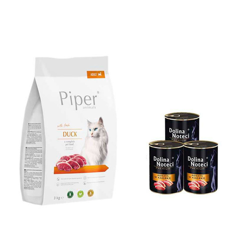  Karma sucha dla kota Piper Animals z kaczką zestaw 3 kg + 3 x 400 g Dolina Noteci Premium z kaczką