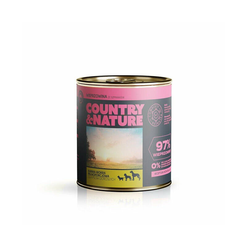 COUNTRY&NATURE bezzbożowa karma mokra wieprzowina ze szpinakiem 850 g