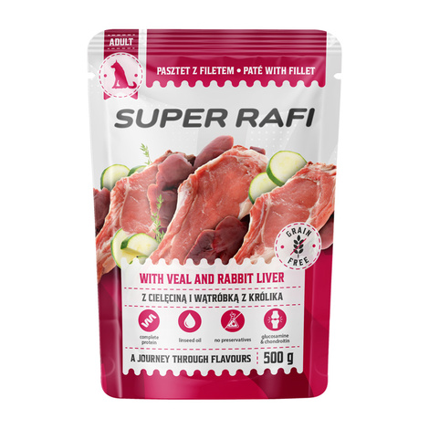 Super Rafi Mokra karma dla psa z cielęciną i wątróbką z królika 500 g
