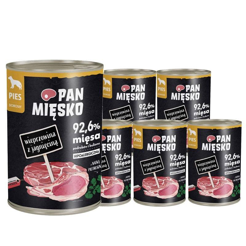 Pan Mięsko karma mokra dla psa Wieprzowina z jagnięciną zestaw 6 x 400 g
