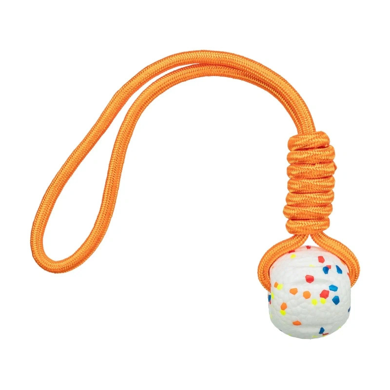 Trixie Light & Strong Piłka ze sznurkiem zabawka dla psa, biała/wielokolorowa 7,5 cm / 40 cm