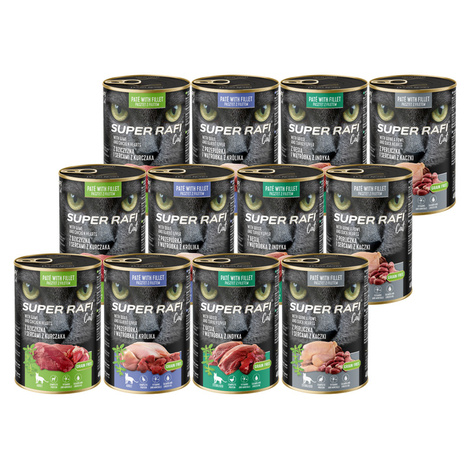 Karma mokra dla kotów Super Rafi Cat mix 4 smaków zestaw 12 x 400 g