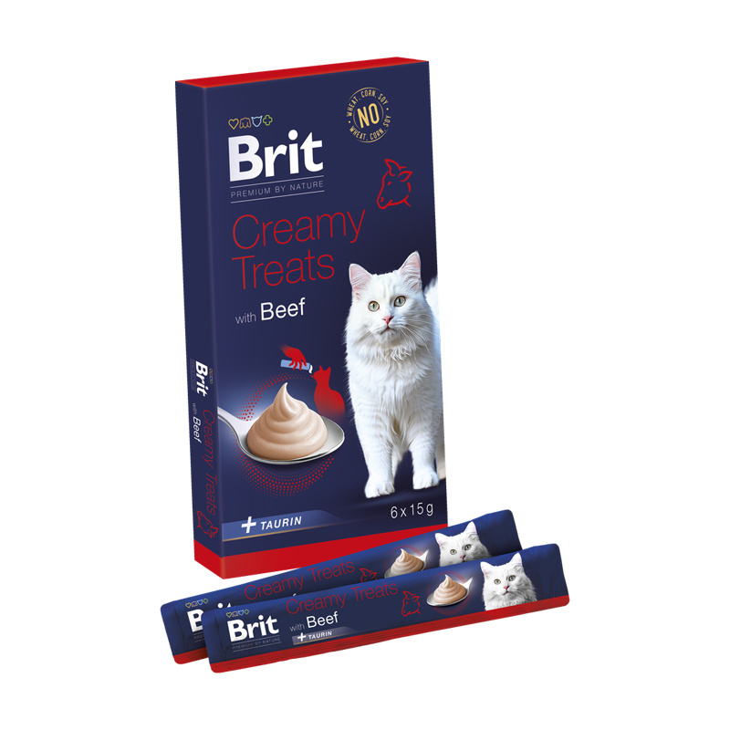 Brit Cat Creamy Treats Karma mokra przysmak dla kota z wołowiną 6 x 15 g
