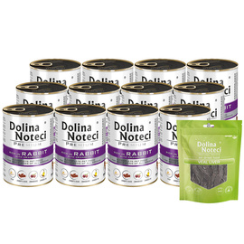 Mokra karma dla psa Dolina Noteci Premium bogata w królika z żurawiną zestaw 12 x 400 g + gratis Natural Treats Veal Liver wątroba cielęca 150 g