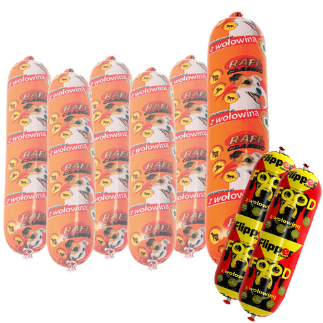 Mokra karma dla psa Rafi Classic z wołowiną zestaw 25 x 1 kg + Flipper Classic z wołowiną 2 x 900 g gratis
