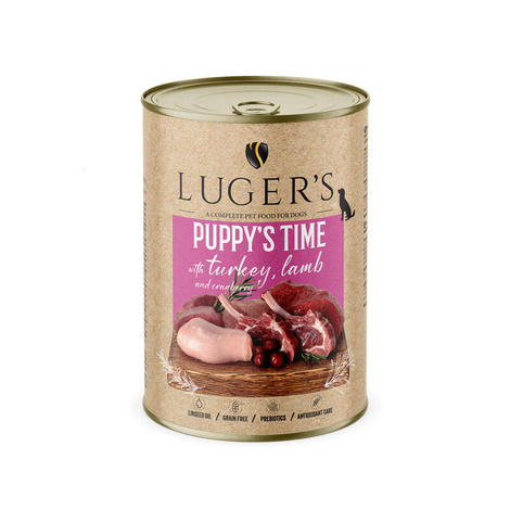 Karma mokra dla psa szczeniaka Luger's Puppy's Time z indykiem, jagnięciną i żurawiną 400 g
