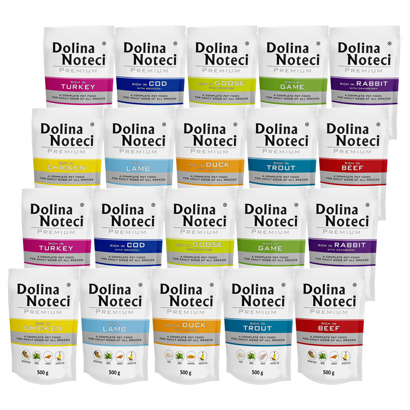 Mokra karma dla psa Dolina Noteci Premium zestaw mix smaków 20 x 500 g