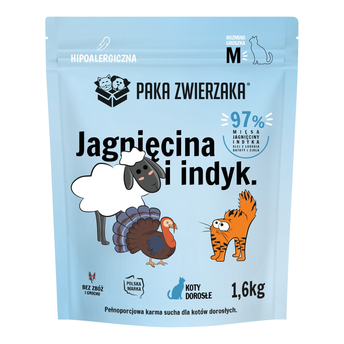 Paka Zwierzaka Karma sucha dla kota Jagnięcina i indyk M 1,6 kg