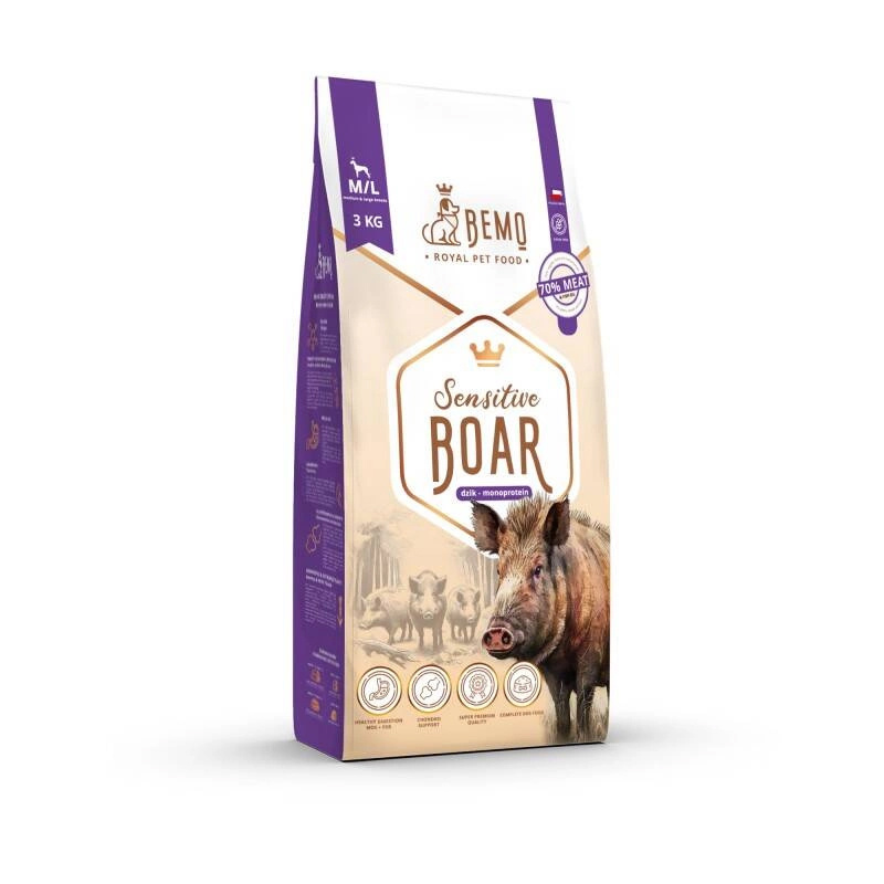 Bemo Sensitive Boar – hipoalergiczna, monobiałkowa karma sucha z dziczyzną dla dorosłych psów średnich i dużych ras M/L 3 kg