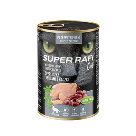 Karma mokra dla kotów sterylizowanych Super Rafi Cat z perliczką i sercami z kaczki 400 g