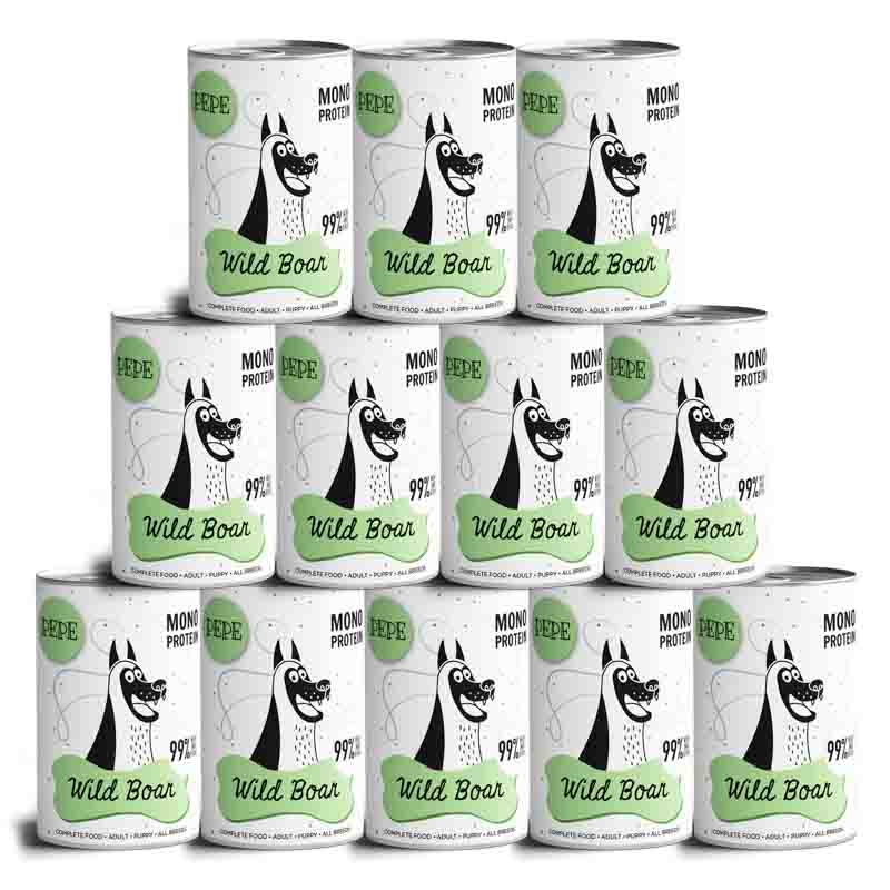 Paka Zwierzaka Karma mokra dla psa PEPE Wild Boar (dzik) zestaw 12 x 400 g