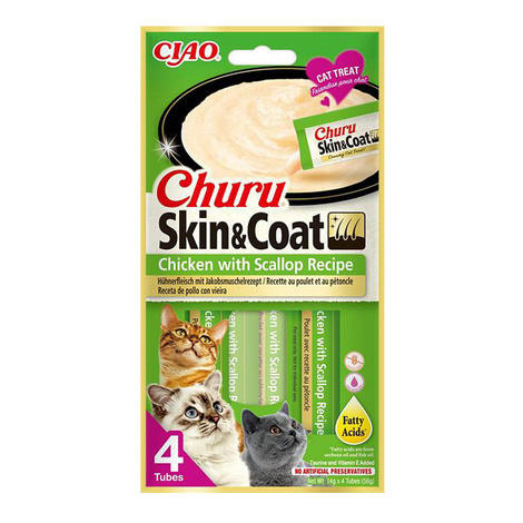 Inaba Churu Skin&Coat Kremowy przysmak dla kota o smaku kurczaka z przegrzebkami 4 x 14 g