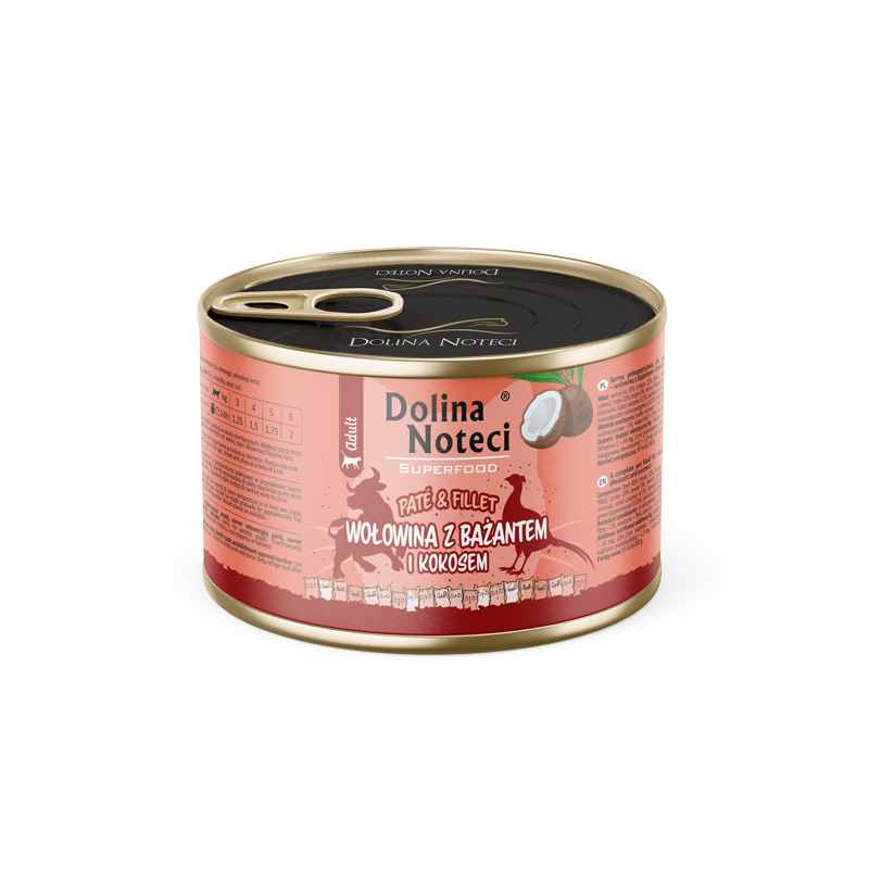 Mokra karma dla kota wołowina z bażantem i kokosem Dolina Noteci Superfood Pasztet & Filet 185 g