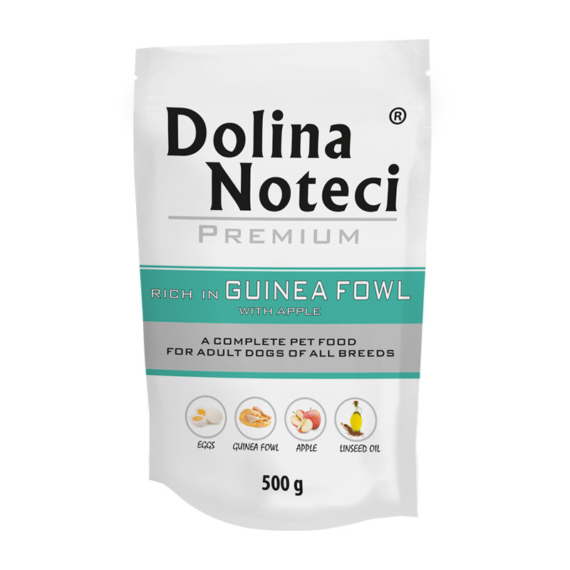 Mokra karma dla psa Dolina Noteci Premium bogata w perliczkę z jabłkiem saszetka 500 g