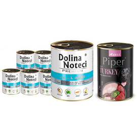 Mokra karma dla psa Dolina Noteci Premium bogata w jagnięcinę zestaw 6 x 800 g + Piper Animals z indykiem i brokułem 400 g Gratis