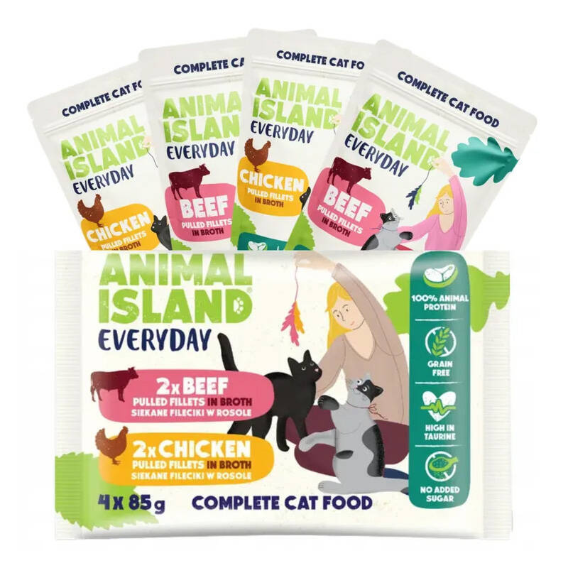 Animal Island Everyday Karma mokra dla kota 2x Kurczak i 2x Wołowina 4x 85 g