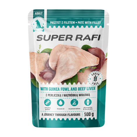Super Rafi Mokra karma dla psa z perliczką i wątróbką wołową 500 g