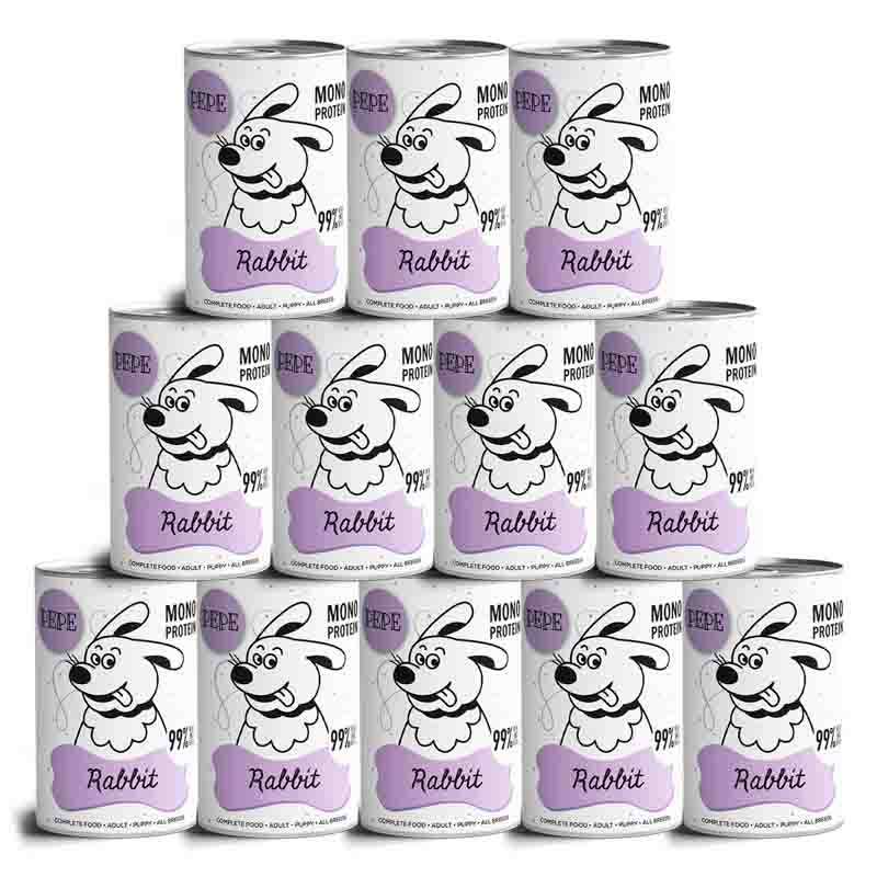 Paka Zwierzaka Karma mokra dla psa PEPE Rabbit (królik) zestaw 12 x 400 g