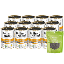 Mokra karma dla psa Dolina Noteci Premium bogata w kaczkę z dynią zestaw 12 x 400 g + gratis Natural Treats Veal Liver wątroba cielęca 150 g