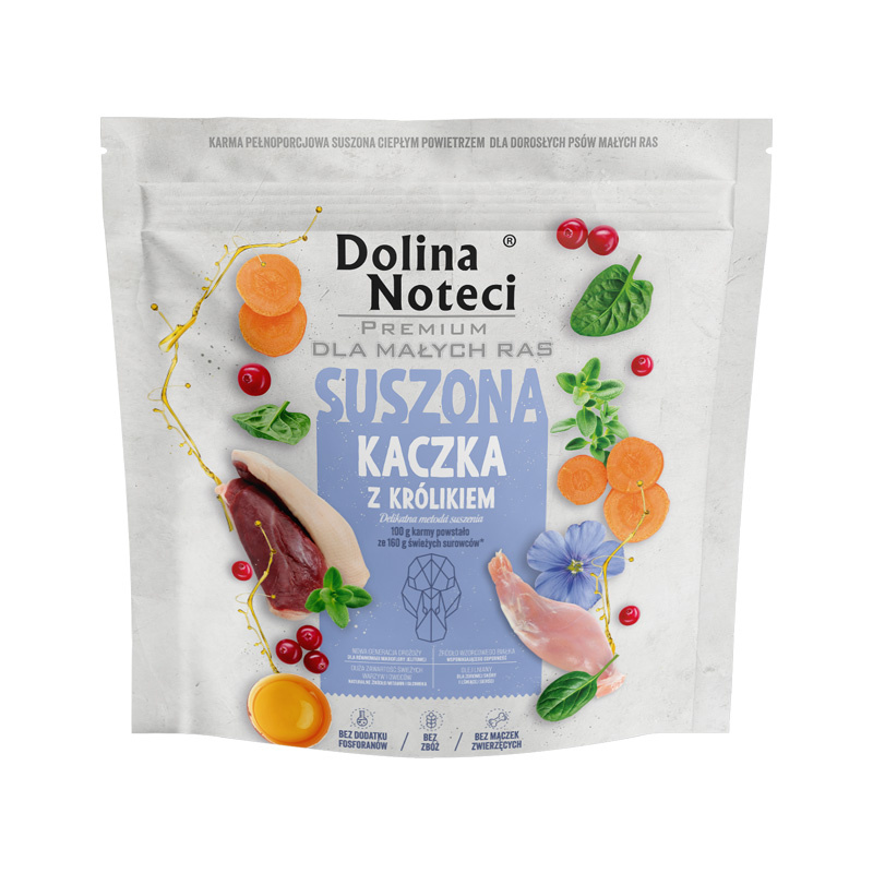 Karma suszona dla psa Dolina Noteci Premium dla dorosłych psów małych ras kaczka z królikiem 1 kg