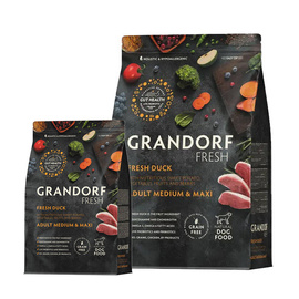 Grandorf Fresh Karma sucha dla psów średnich i dużych ras o wrażliwym układzie pokarmowym Kaczka 3 kg + 1 kg Gratis