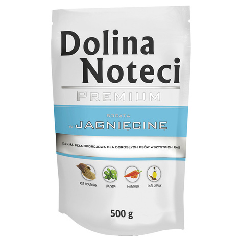 Mokra karma dla psa Dolina Noteci Premium bogata w jagnięcinę saszetka 500 g