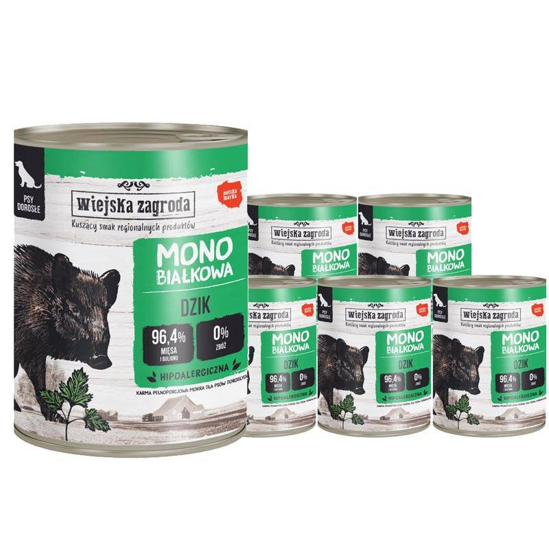 Wiejska Zagroda mokra karma monobiałkowa dla psa dzik zestaw 6 x 800 g