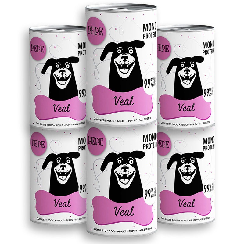 Paka Zwierzaka Karma mokra dla psa PEPE Veal (cielęcina) zestaw 6 x 400 g