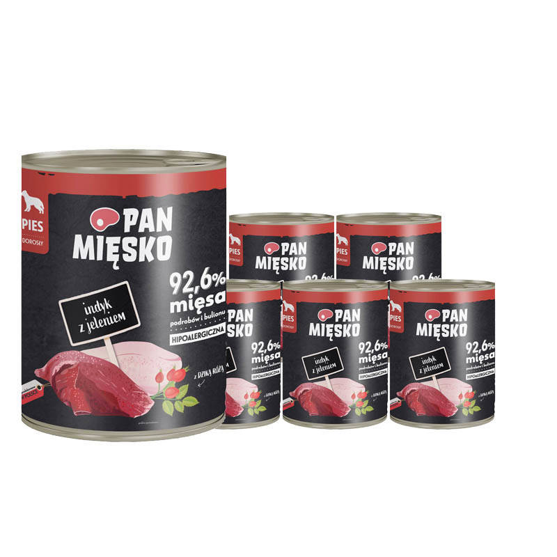 Pan Mięsko karma mokra dla psa Indyk z jeleniem zestaw 6 x 800 g