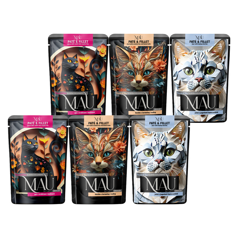MAU Pasztet i Filet Karma mokra dla kota sterylizowanego mix trzech smaków zestaw 6 x 85 g