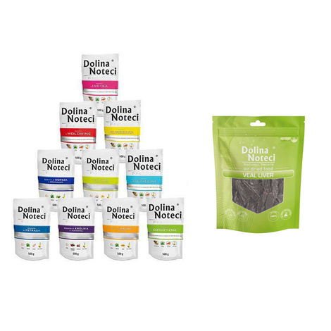 Mokra karma dla psa Dolina Noteci Premium Mix 10 x 500 g + Wątroba cielęca przysmak dla psa 150 g gratis