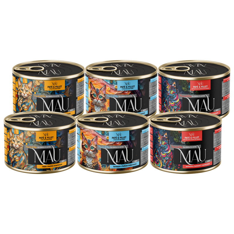 MAU Pasztet i Filet Karma mokra dla kota mix trzech smaków zestaw 6 x 185 g
