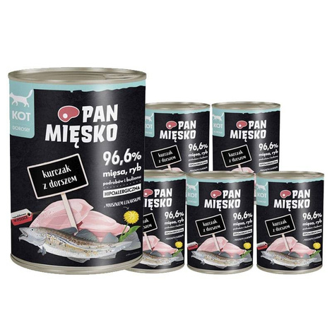 Pan Mięsko karma mokra dla kota Kurczak z dorszem zestaw 6 x 400 g