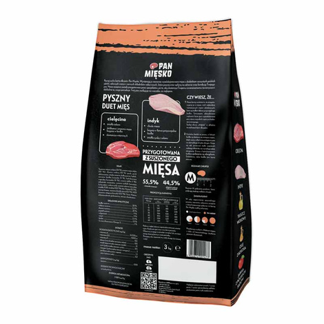 Pan Mięsko Sucha Karma dla psa cielęcina z indykiem chrupki M 3 kg