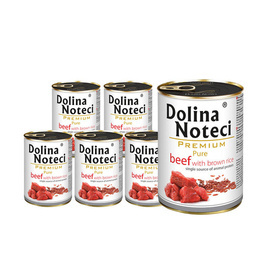 Mokra karma dla psa alergika Dolina Noteci Premium Pure bogata w wołowinę z ryżem brązowym zestaw 12 x 400 g