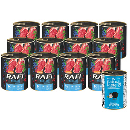 Mokra karma dla psa Rafi z jagnięciną zestaw 12 x 800 g + gratis Natural Taste Czarna Owca – danie z jagnięciny 400 g