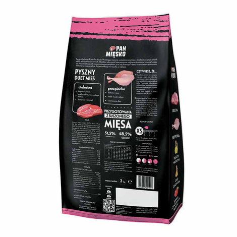 Pan Mięsko Sucha Karma dla psa cielęcina z przepiórką chrupki XS dla szczeniąt 3 kg