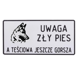Tabliczka informacyjna metalowa duża Uwaga zły pies 14 x 28 cm
