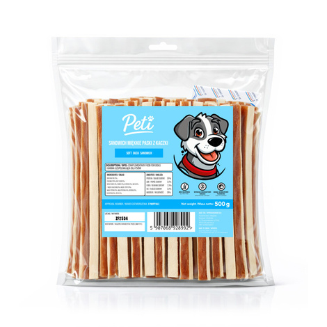 Peti Przysmak dla psa Sandwich paski z kaczki 500 g