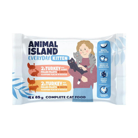 Animal Island karma dla kociąt indyk cielęcina i indyk królik 4 x 85 g